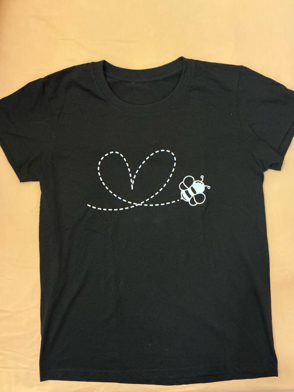 Black Tee with Cute Bee Heart Design